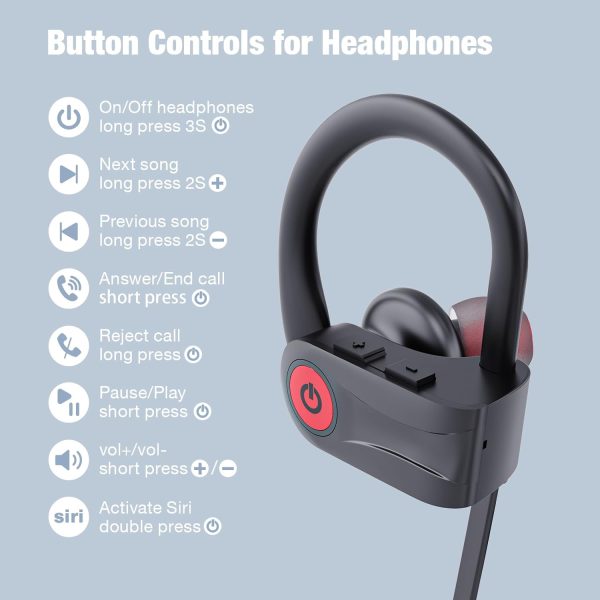 Boean Bluetooth Headphones, Wireless Headphones with 16 Hours Playtime Bluetooth 5.3 Wireless Earbuds HD Deep Bass Stereo Sound Isolation IPX7 Waterproof Earphones for Workout Running Sports - Image 6